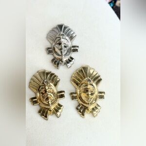 Vintage Tribal Mask Scatter Pins Lot Silvertone Goldtone Warrior Face Jewelry